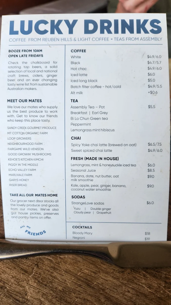 Menu, Lucky Duck Cafe and Bar