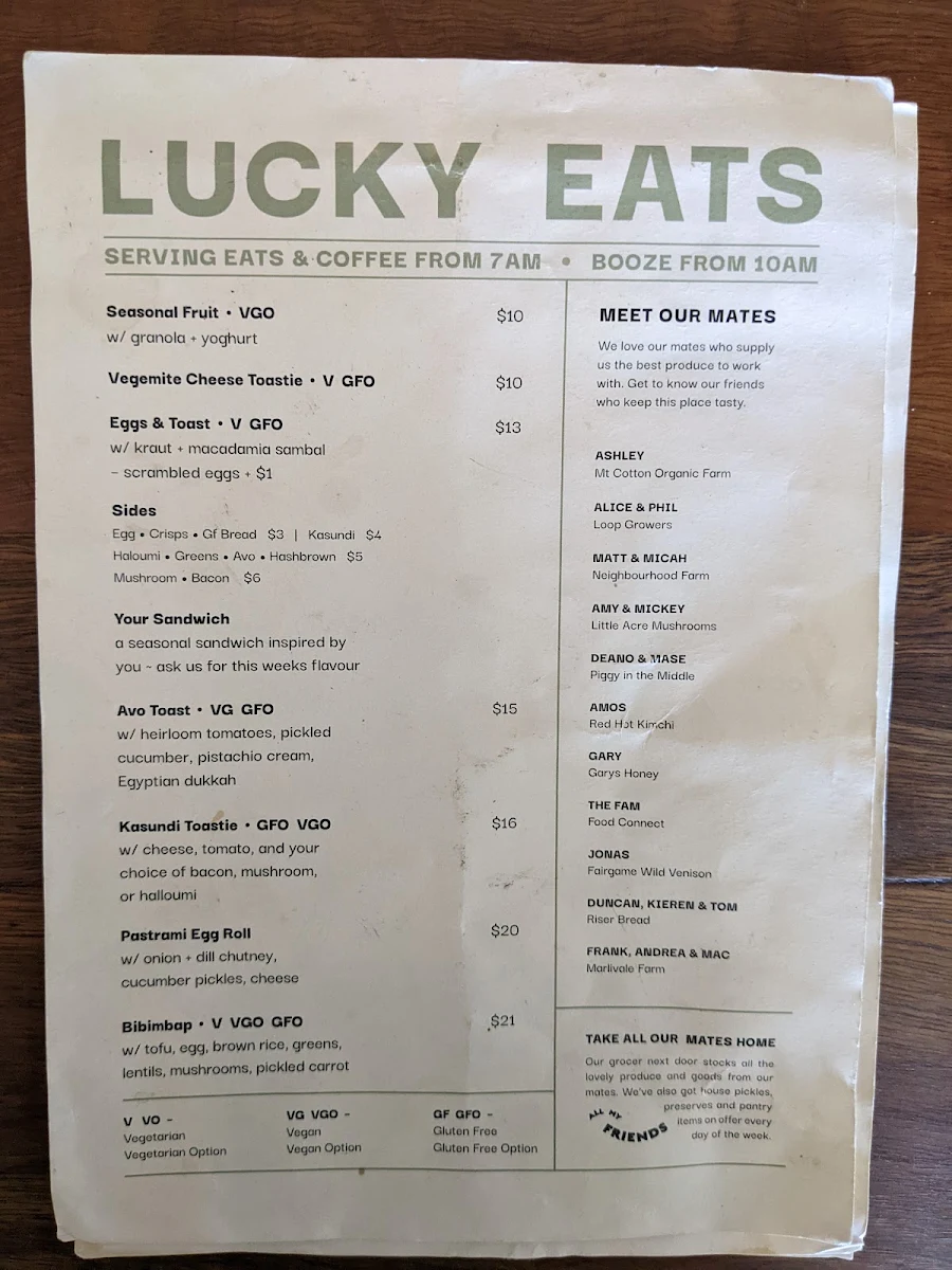 Menu, Lucky Duck Cafe and Bar