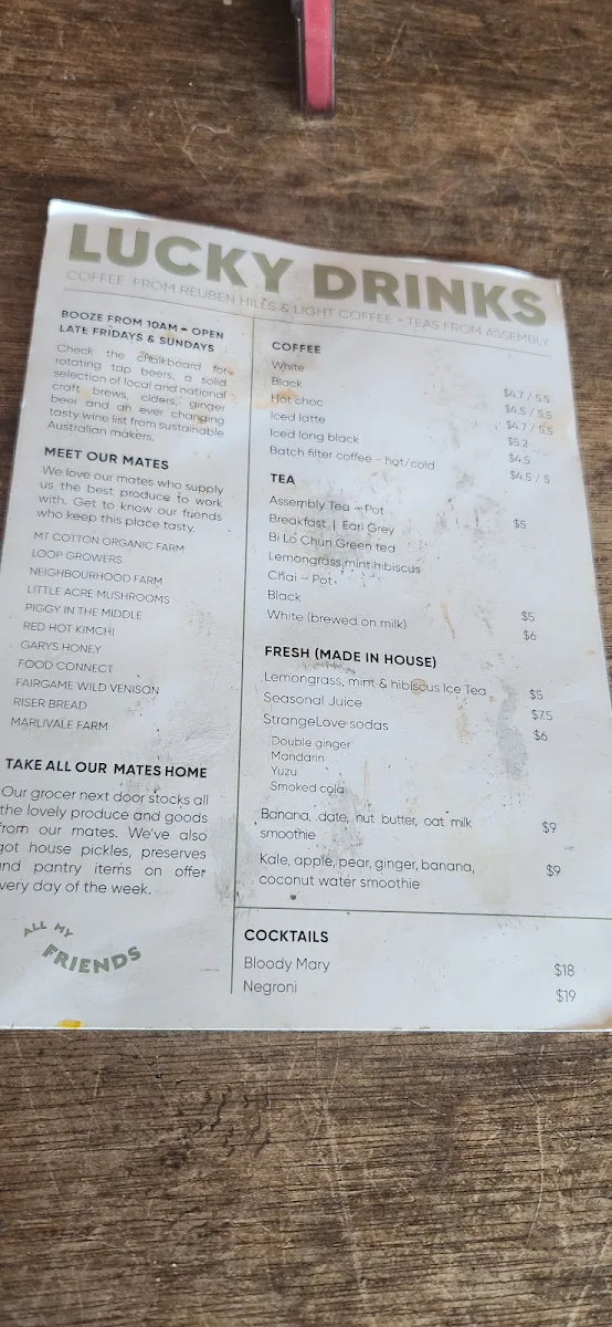 Menu, Lucky Duck Cafe and Bar