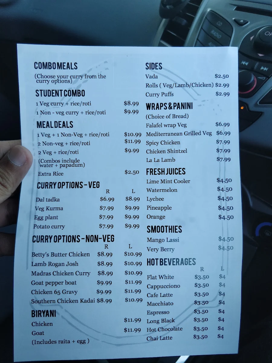 Menu, Burwood Cafe Indian Street Food