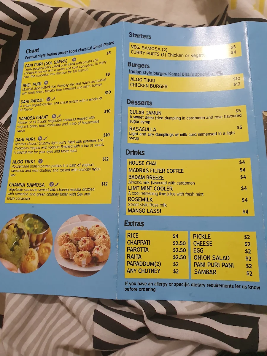 Menu, Burwood Cafe Indian Street Food