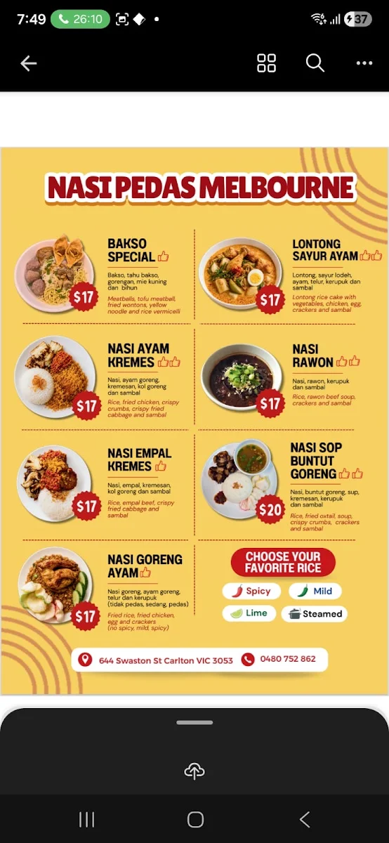 Menu, Nasi Pedas Melbourne (HALAL)