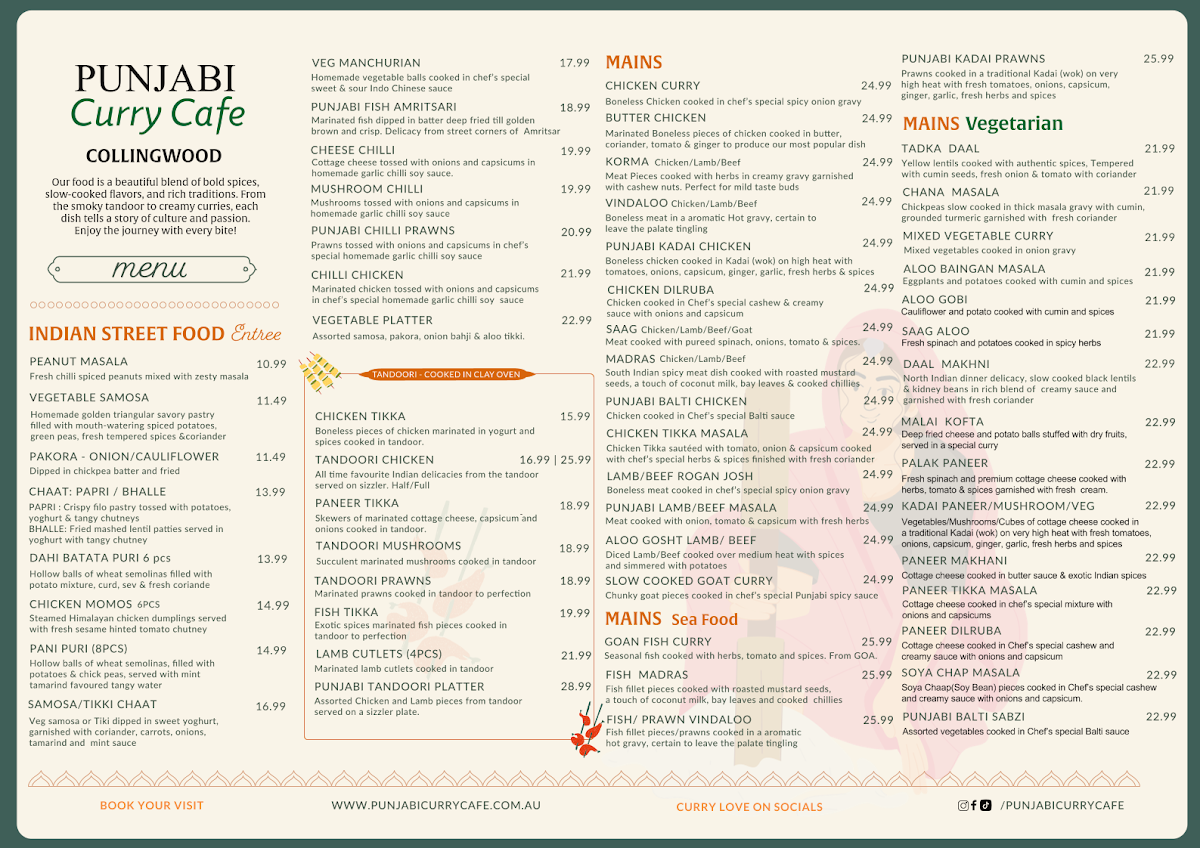 Menu, Punjabi Curry Cafe Collingwood