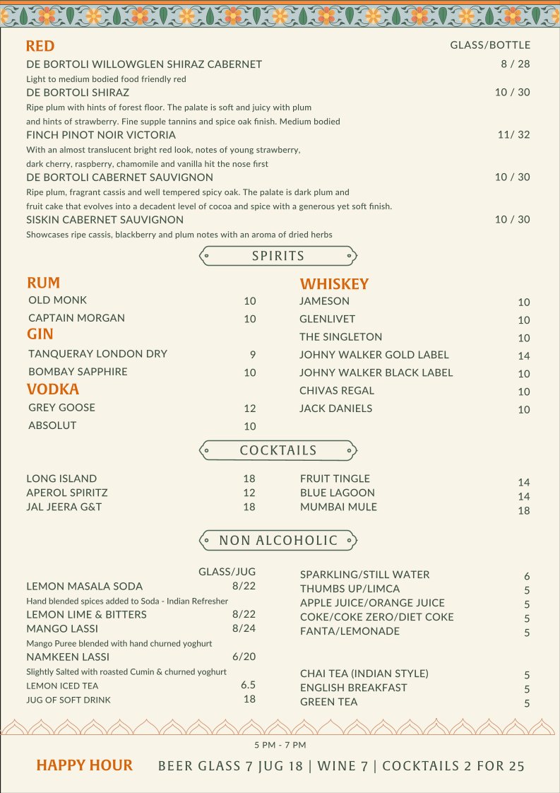 Menu, Punjabi Curry Cafe Collingwood
