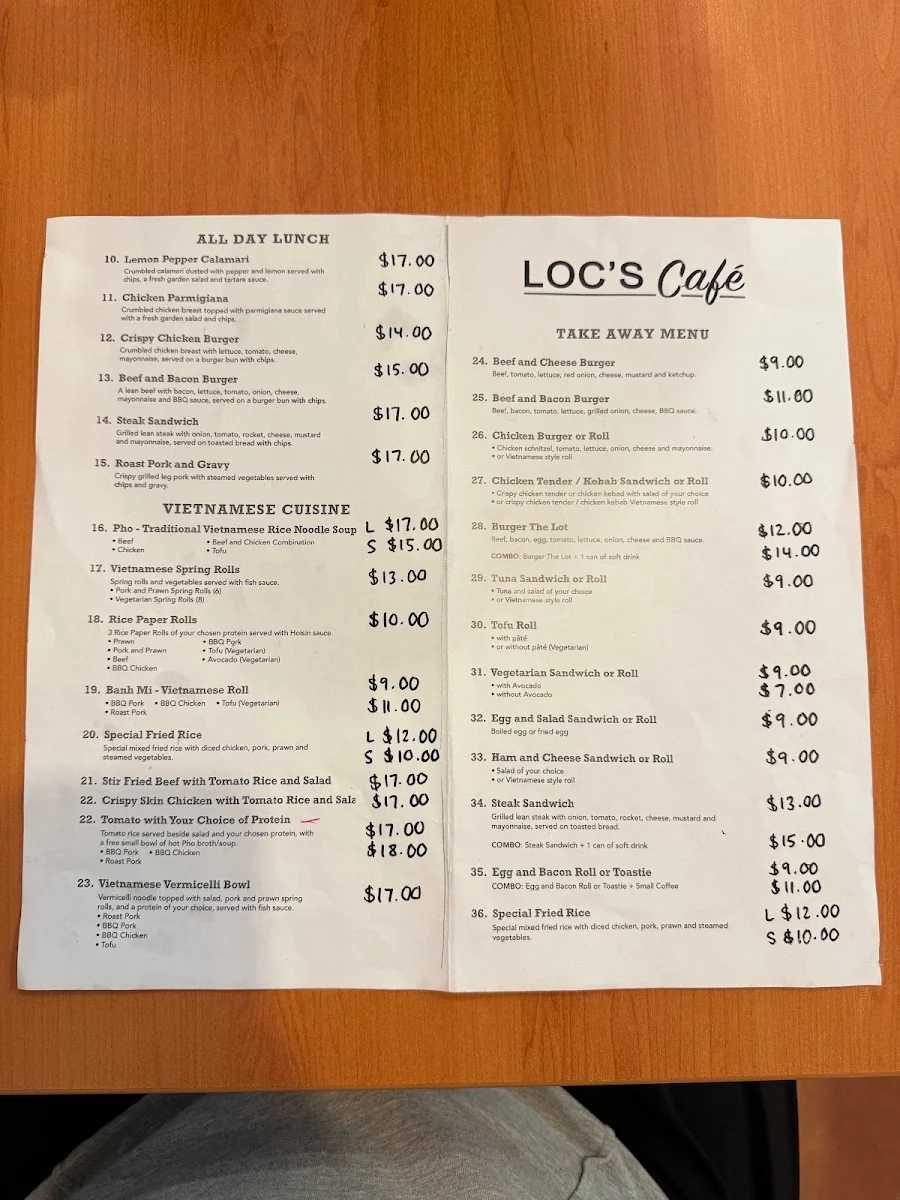 Menu, Loc’s Cafe