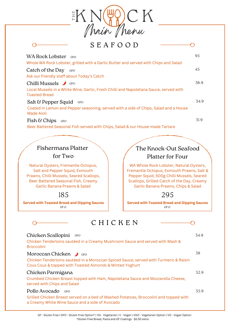 Menu, The Knock Restaurant