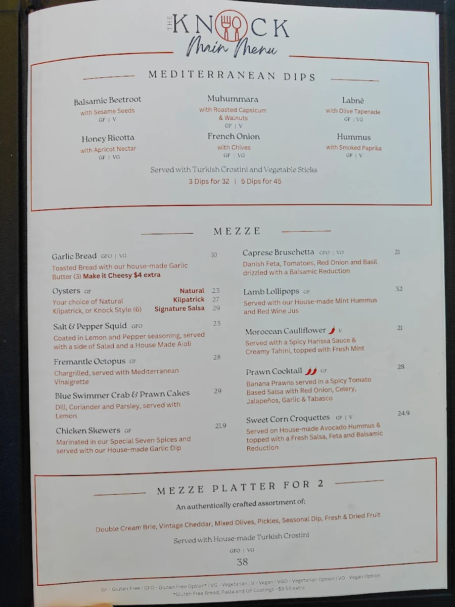 Menu, The Knock Restaurant
