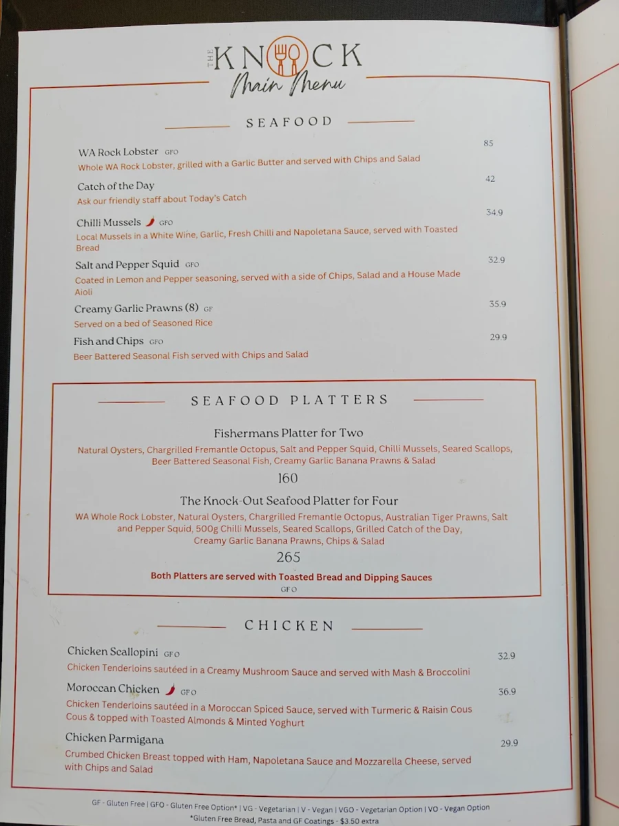 Menu, The Knock Restaurant