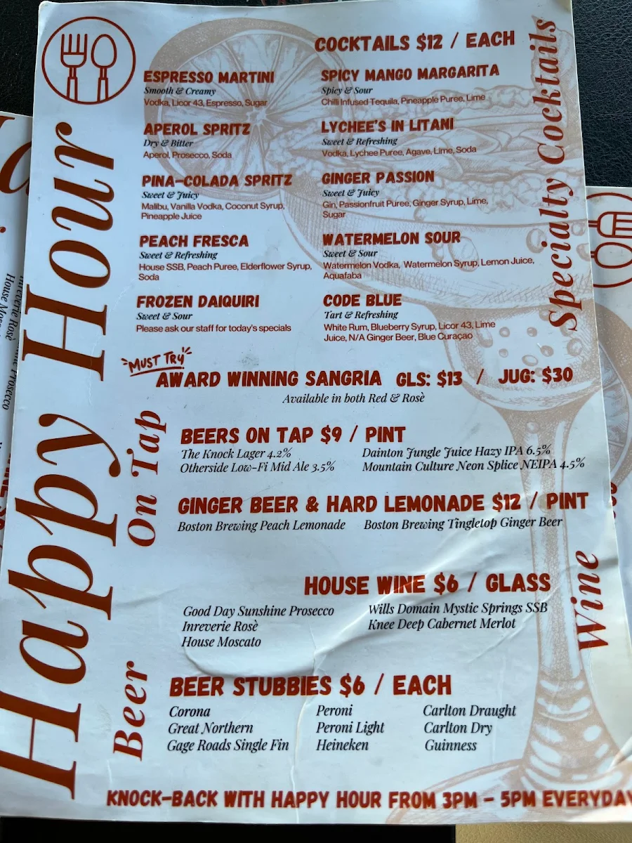 Menu, The Knock Restaurant