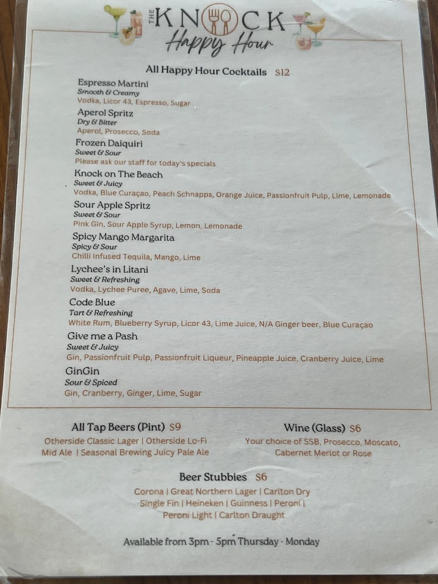 Menu, The Knock Restaurant