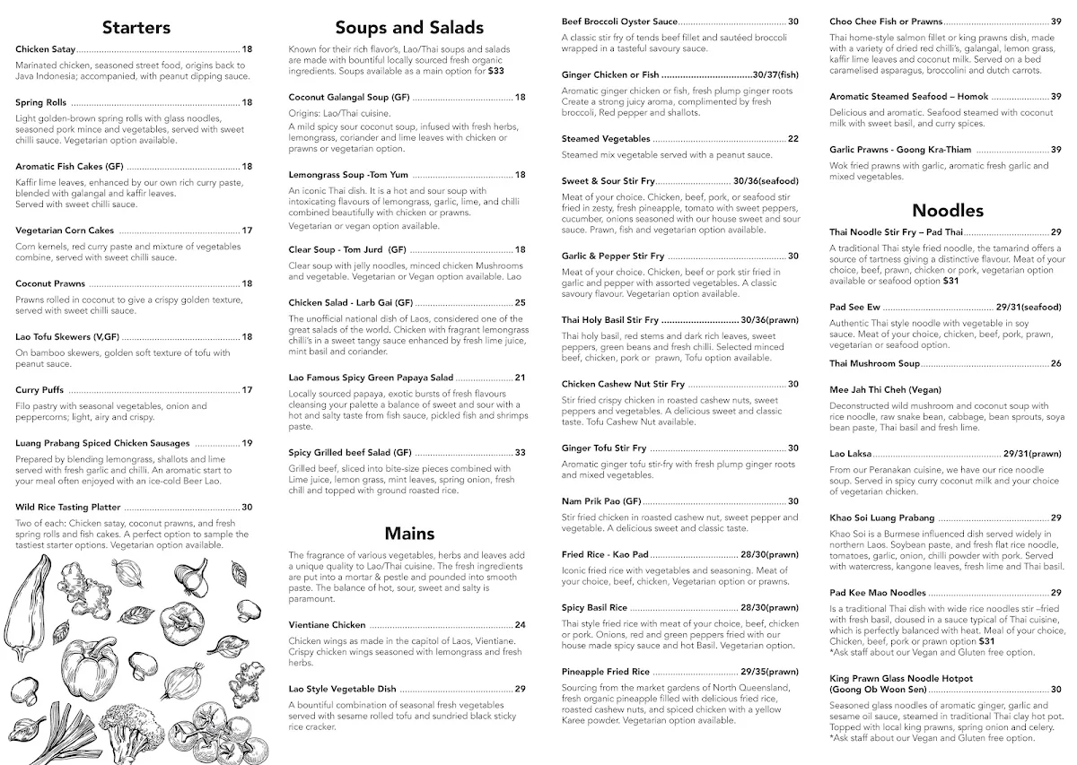 Menu, Wild Rice Laos & Thai Cuisine