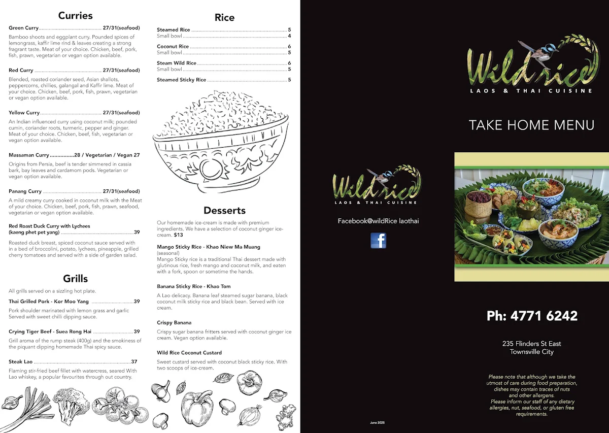Menu, Wild Rice Laos & Thai Cuisine