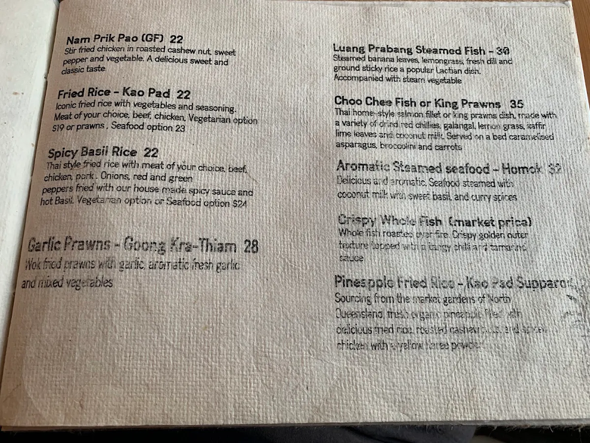 Menu, Wild Rice Laos & Thai Cuisine