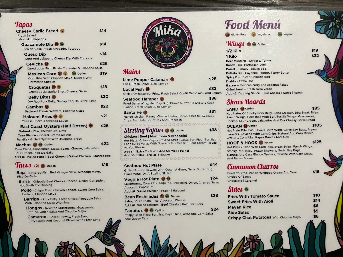 Menu, Mika Airlie Kitchen & Bar