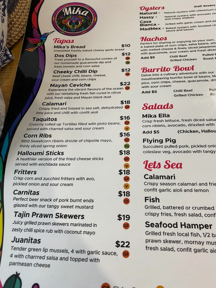 Menu, Mika Airlie Kitchen & Bar