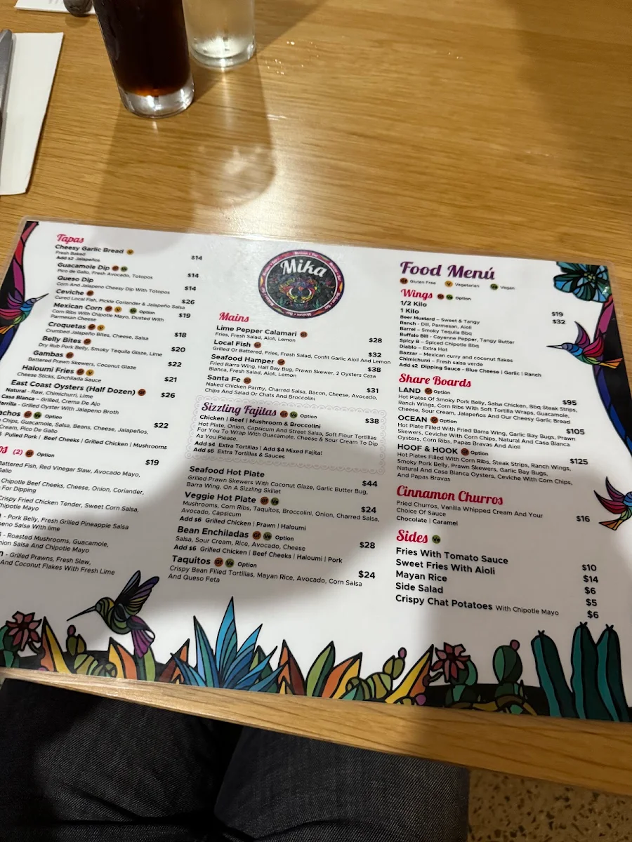 Menu, Mika Airlie Kitchen & Bar