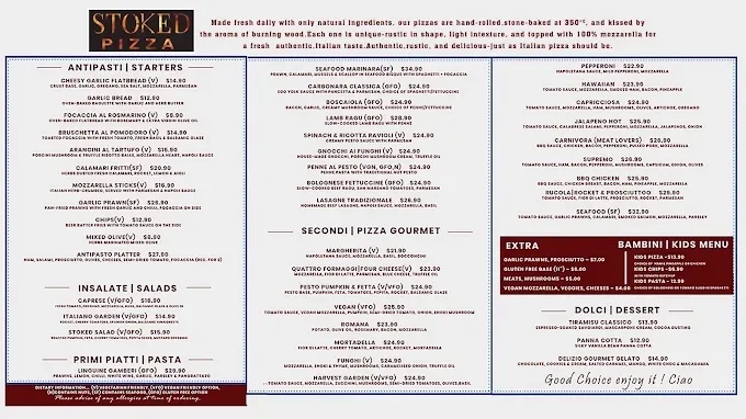 Menu, Stoked Pizza Helensvale