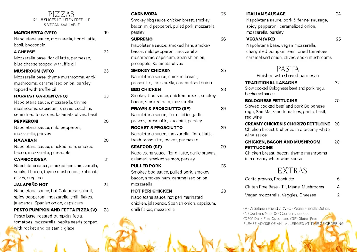 Menu, Stoked Pizza Helensvale