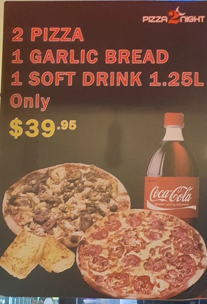 Menu, Pizza2Night