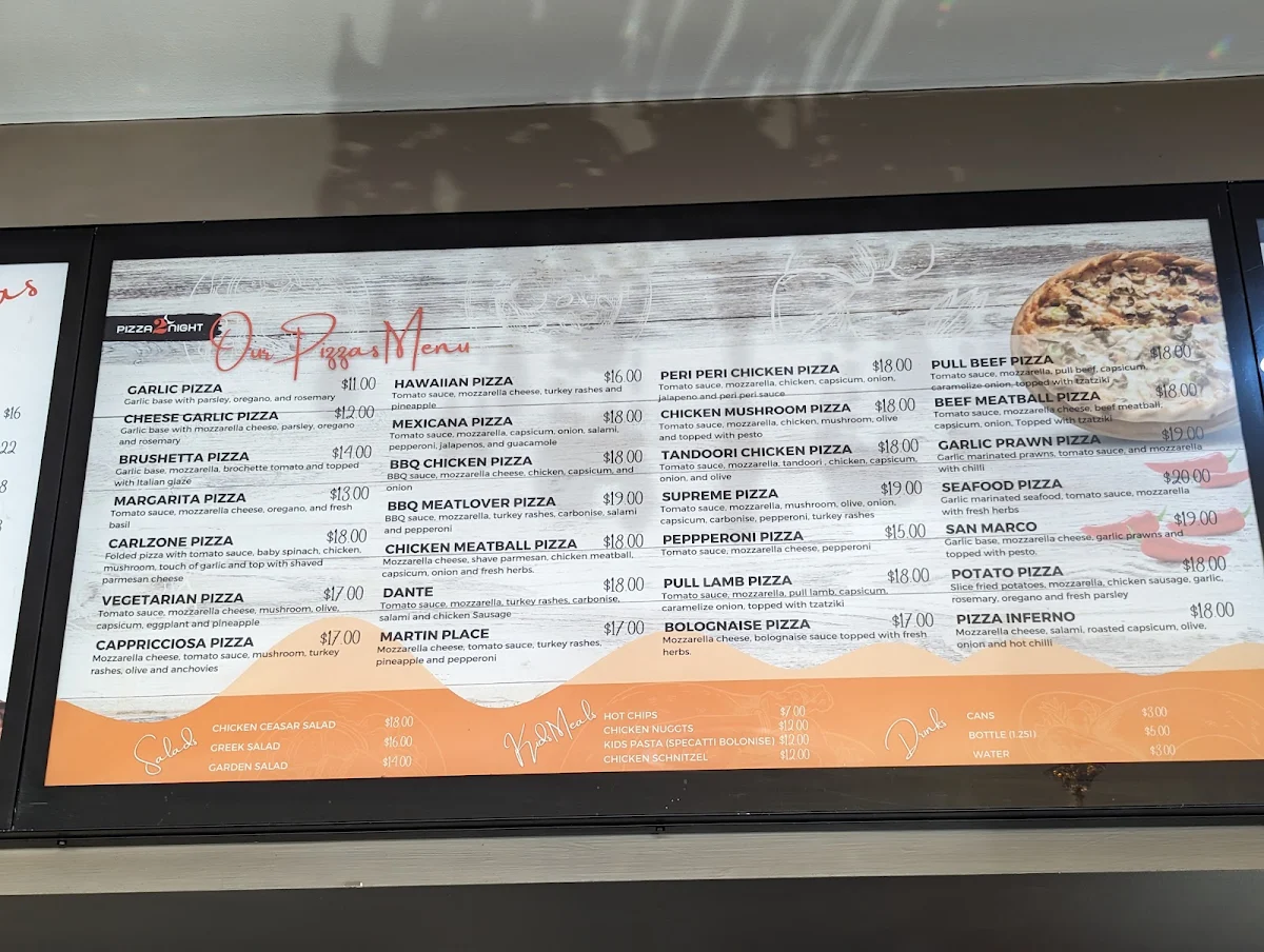 Menu, Pizza2Night