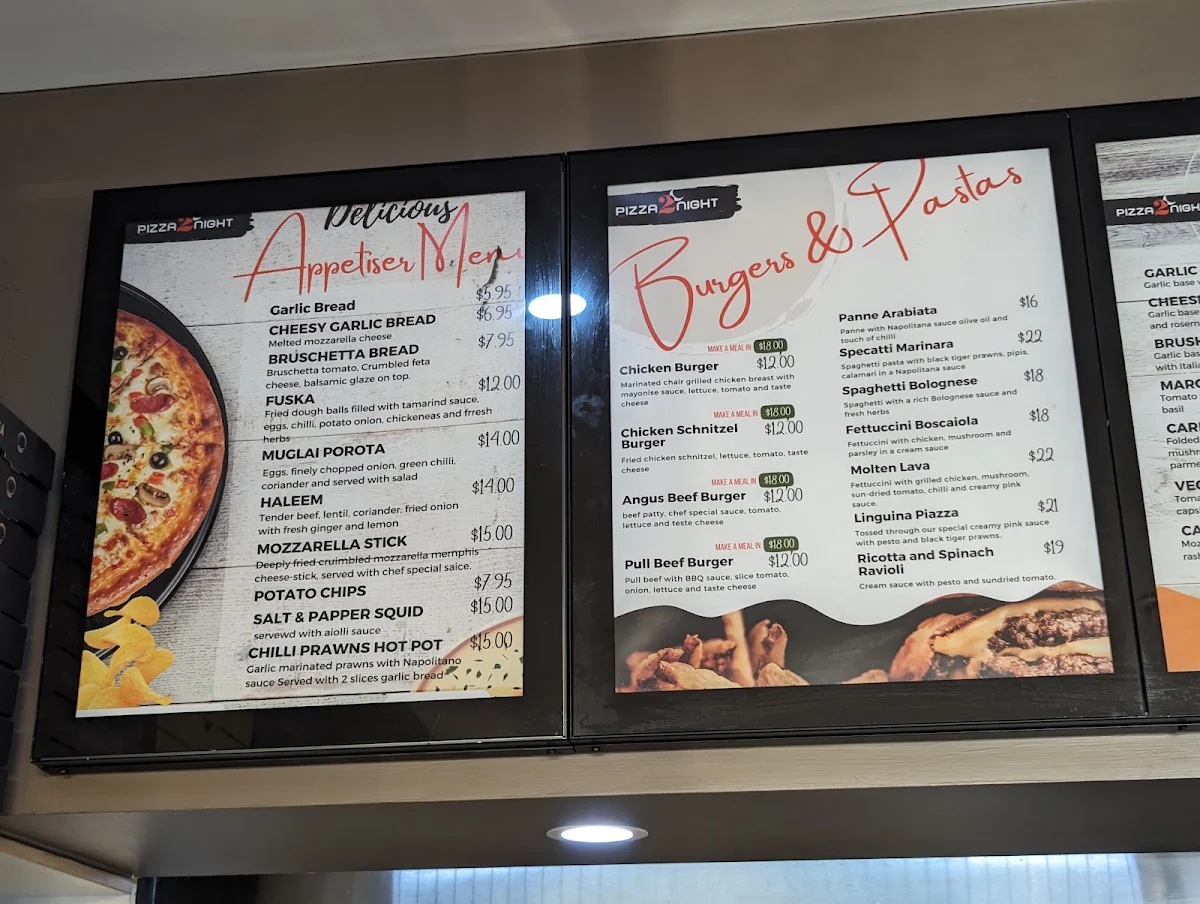 Menu, Pizza2Night