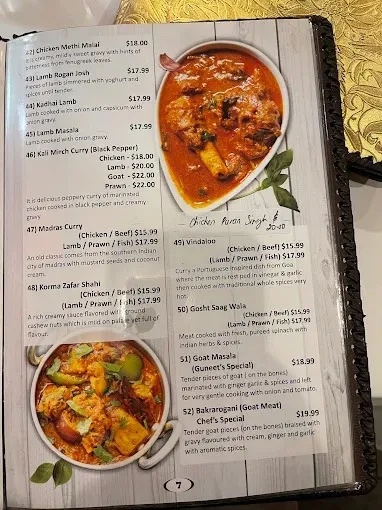 Menu, Guneet's Indian Restaurant Melton