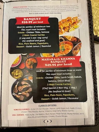 Menu, Guneet's Indian Restaurant Melton