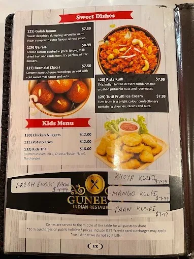 Menu, Guneet's Indian Restaurant Melton
