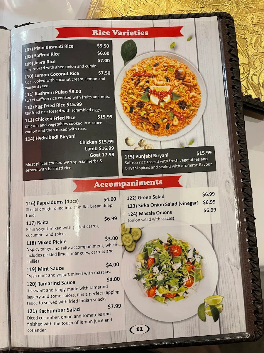 Menu, Guneet's Indian Restaurant Melton