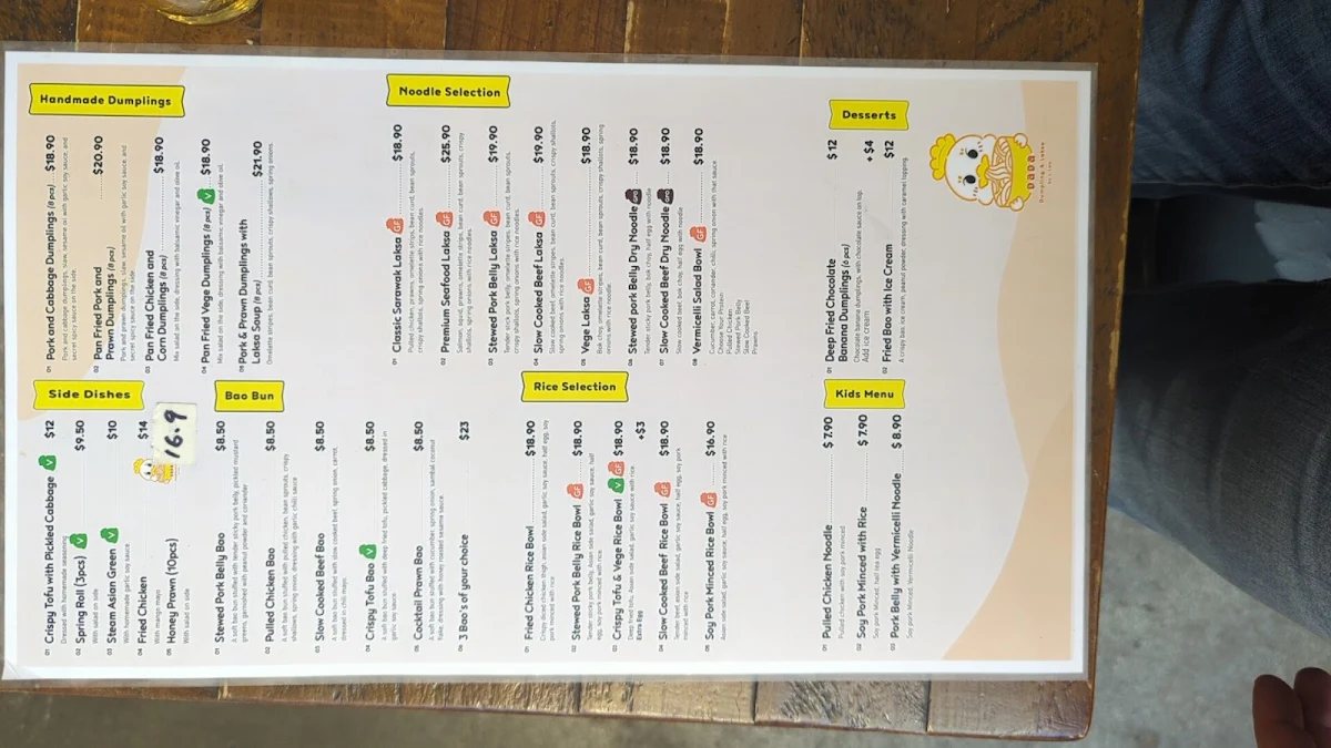 Menu, Dada Dumpling and Laksa