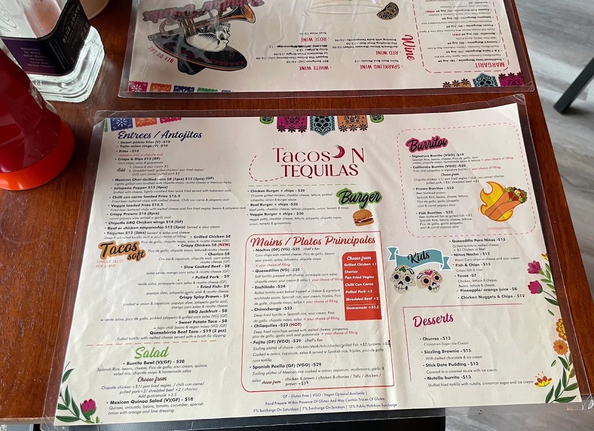 Menu, Tacos ‘N’ Tequilas Belgrave