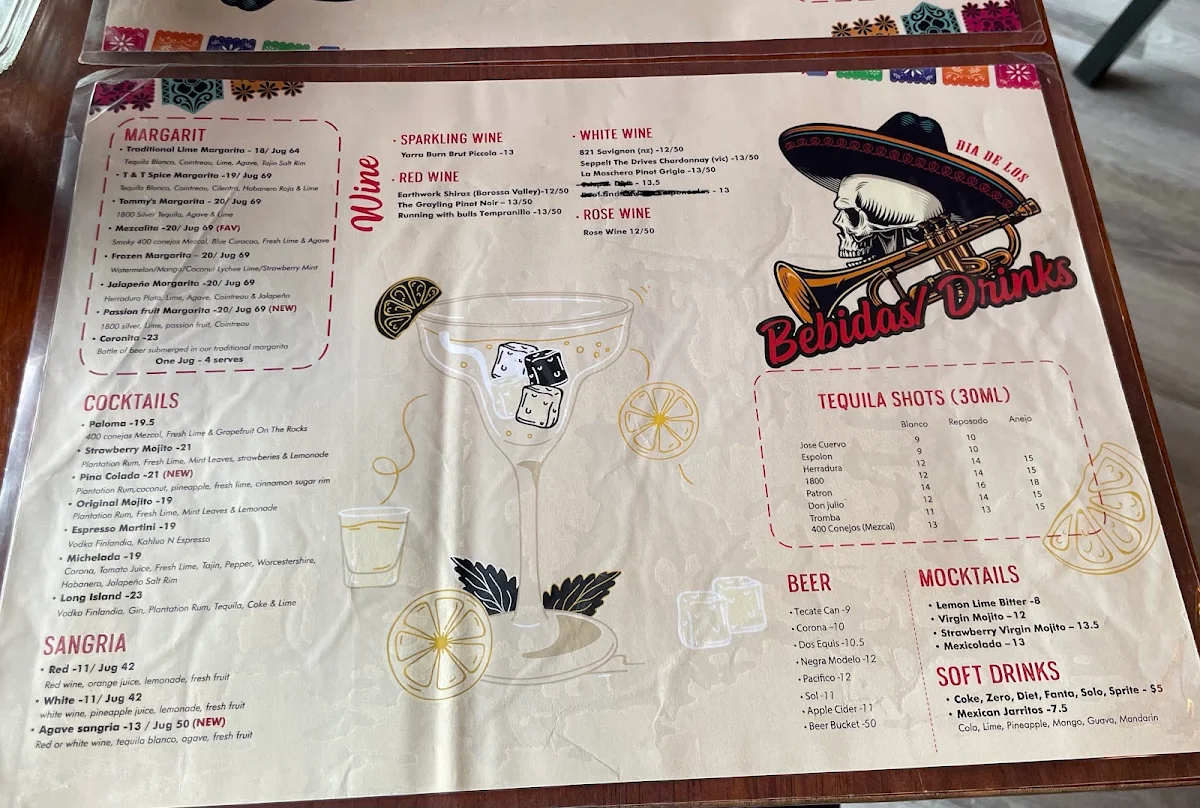 Menu, Tacos ‘N’ Tequilas Belgrave