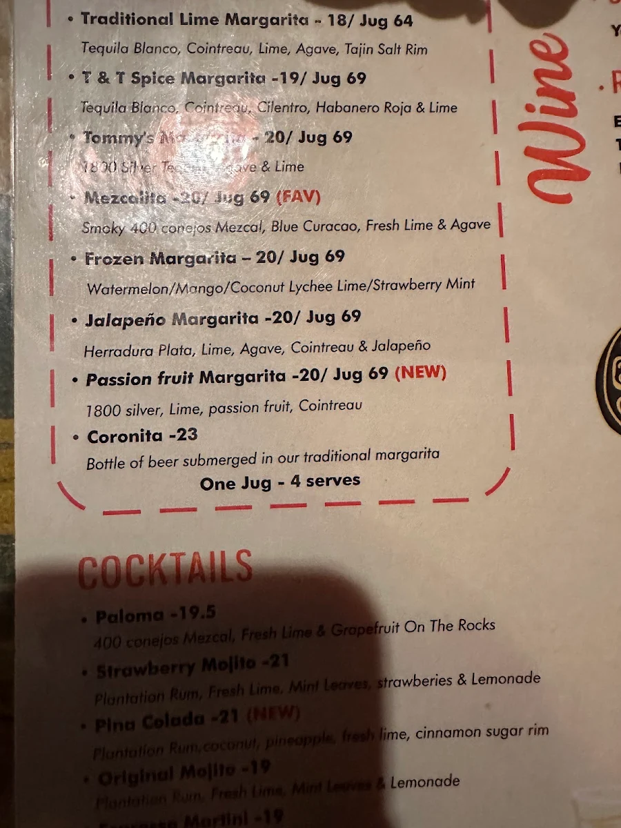 Menu, Tacos ‘N’ Tequilas Belgrave