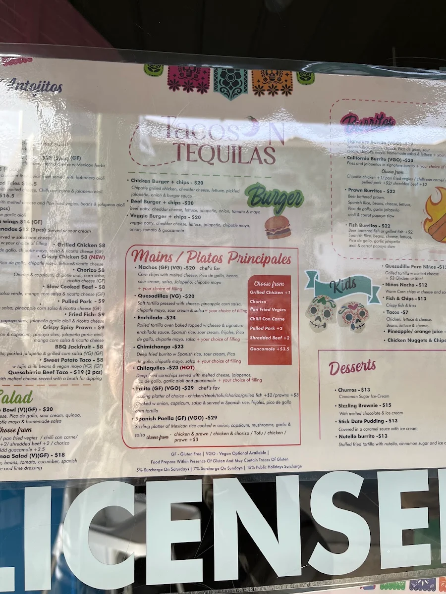 Menu, Tacos ‘N’ Tequilas Belgrave