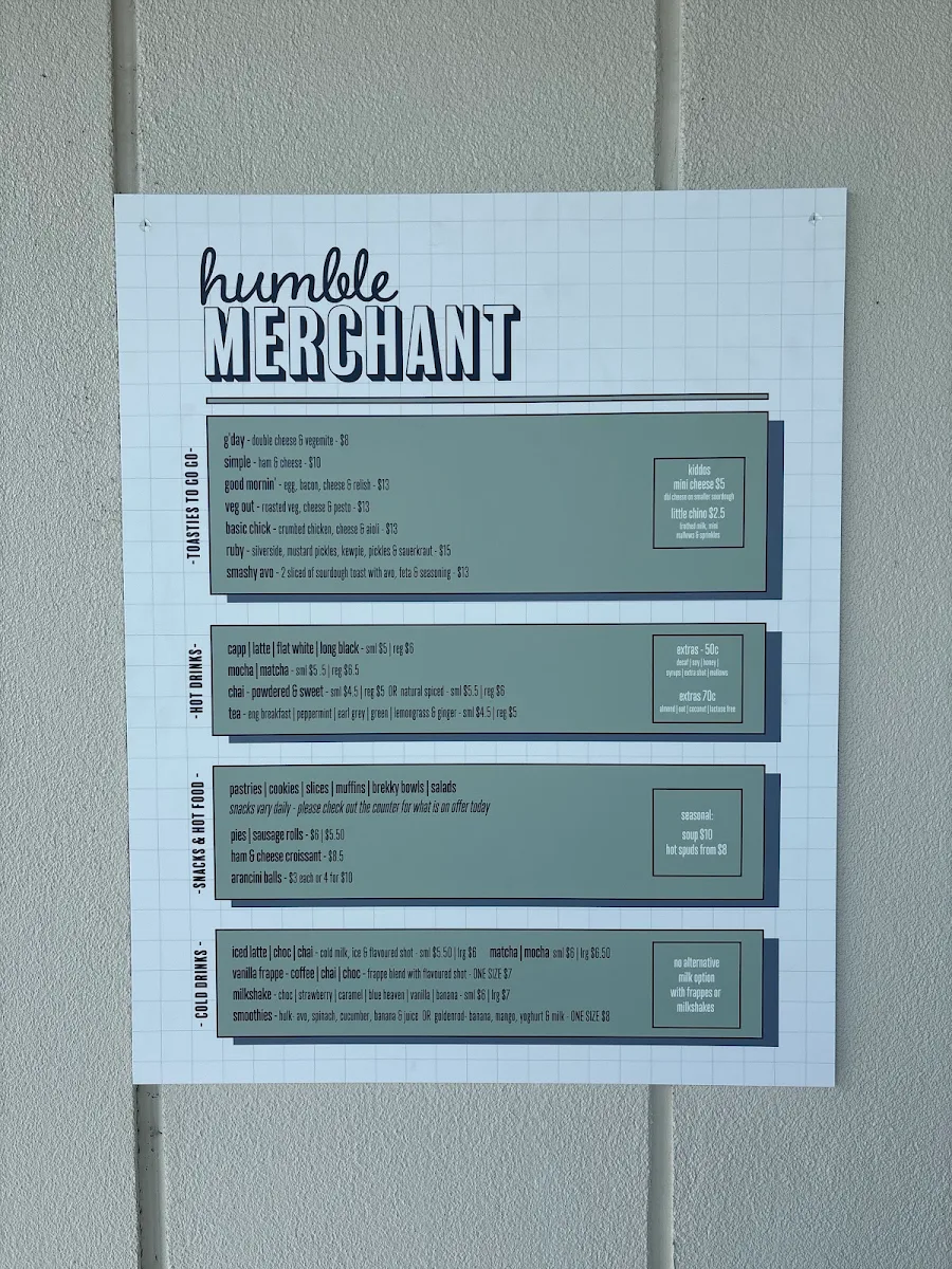 Menu, Humble Merchant at Smiths Lane