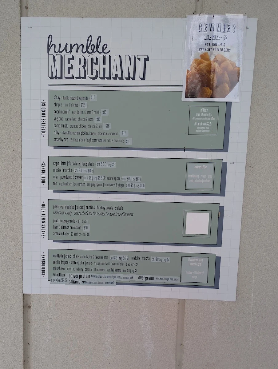 Menu, Humble Merchant at Smiths Lane