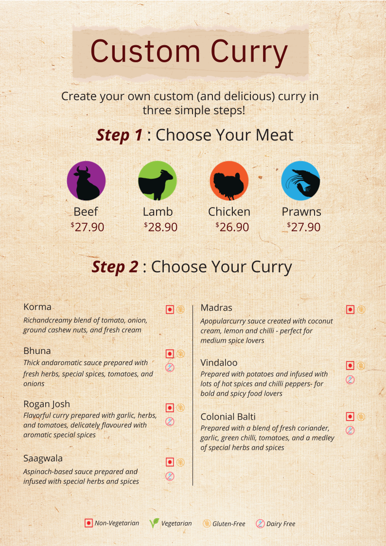 Menu, The Colonial British Indian Cuisine | Darlinghurst