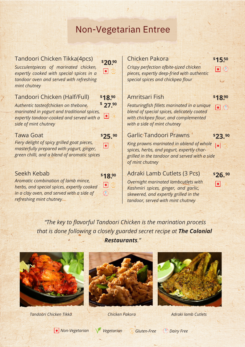 Menu, The Colonial British Indian Cuisine | Darlinghurst
