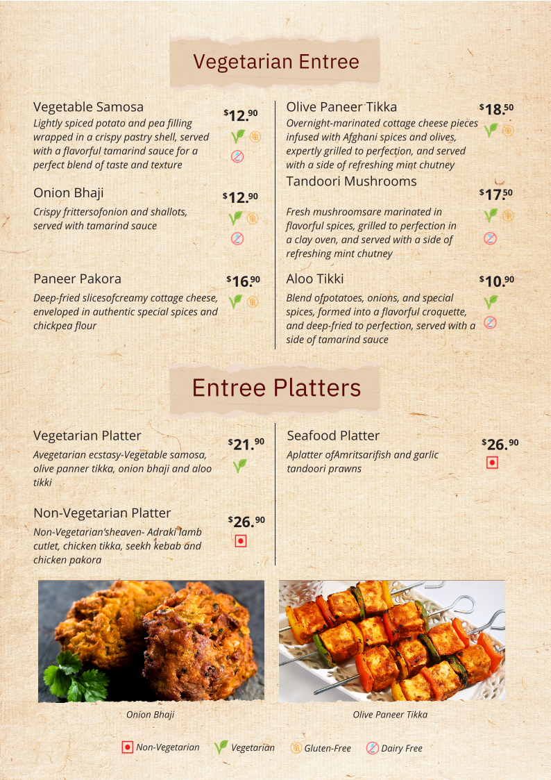 Menu, The Colonial British Indian Cuisine | Darlinghurst