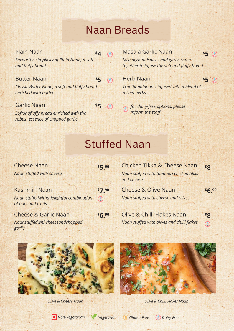 Menu, The Colonial British Indian Cuisine | Darlinghurst