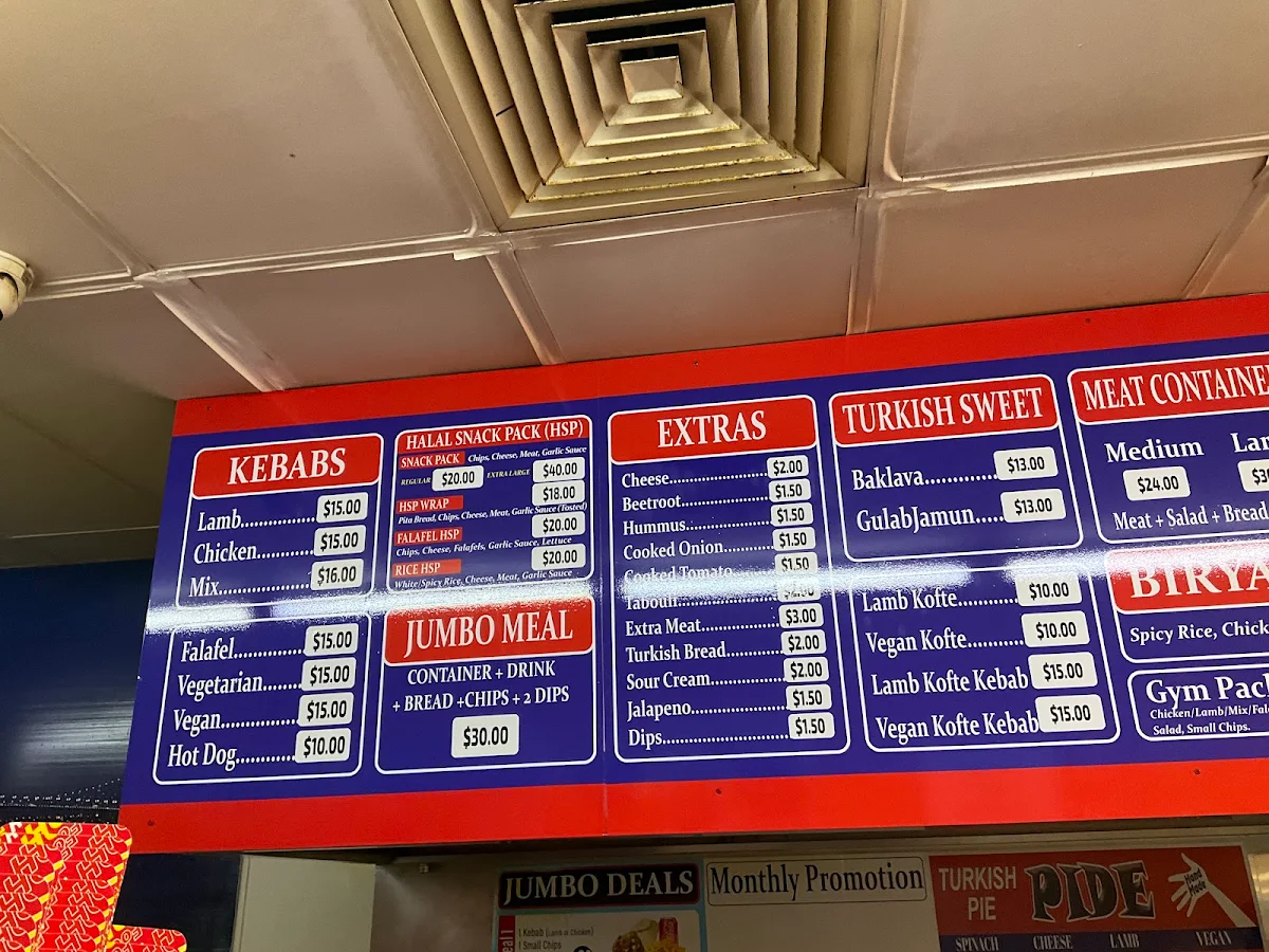 Menu, Ali's Jumbo Kebabs
