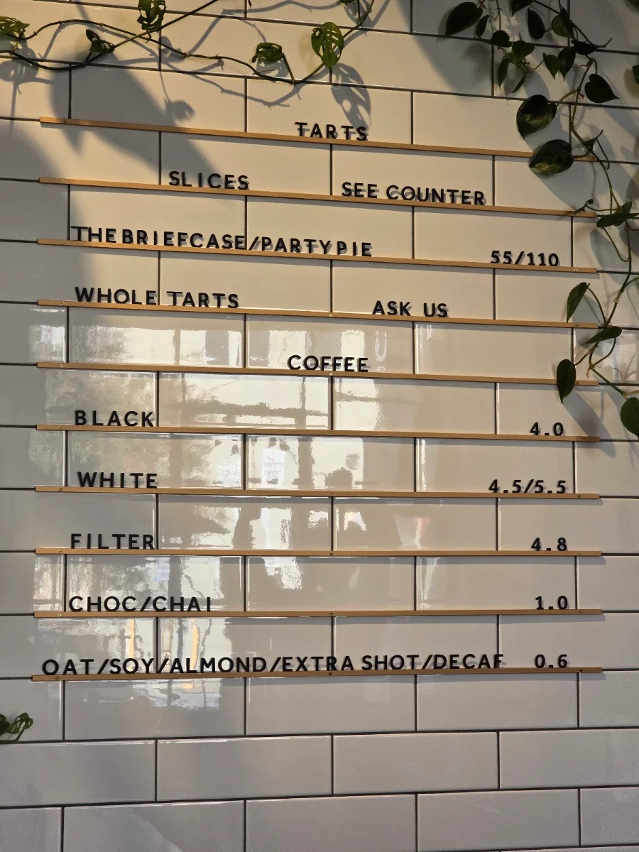 Menu, Tarts Anon