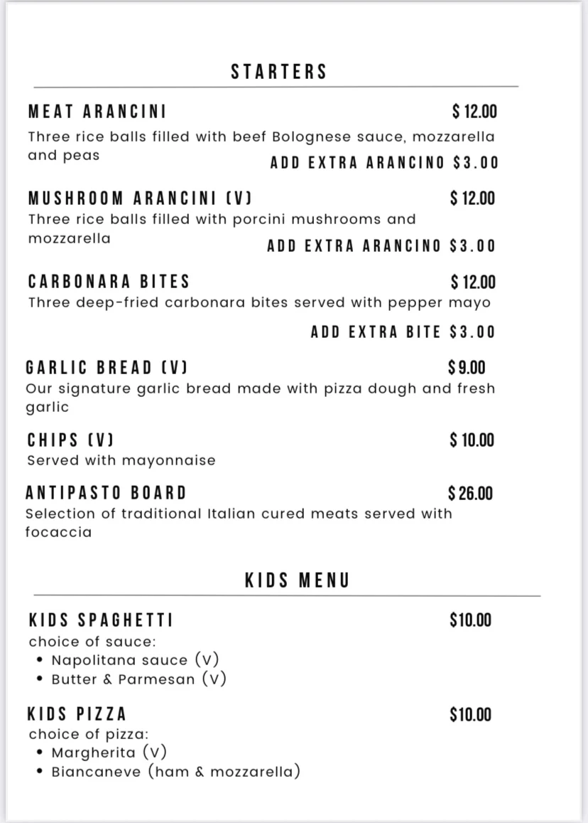 Menu, Eataly Pasta & Pizza