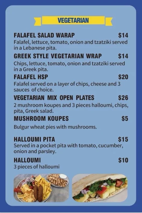 Menu, Souvlaki and Kebab House