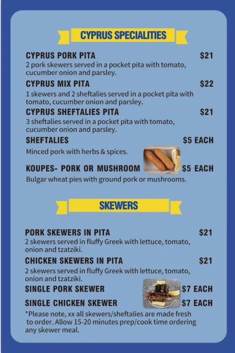 Menu, Souvlaki and Kebab House