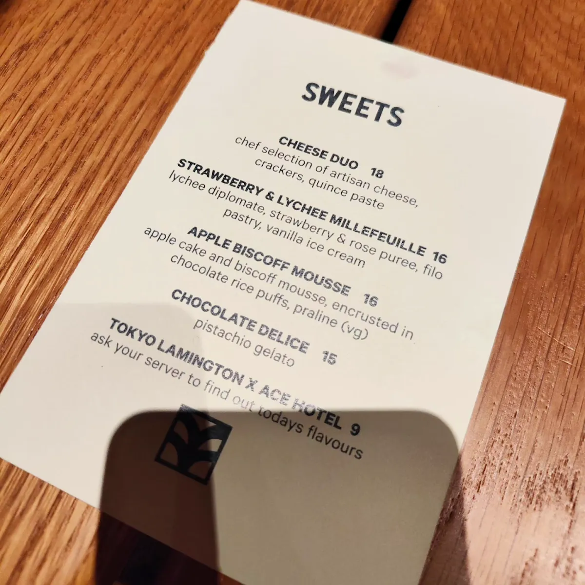 Menu, LOAM Surry Hills