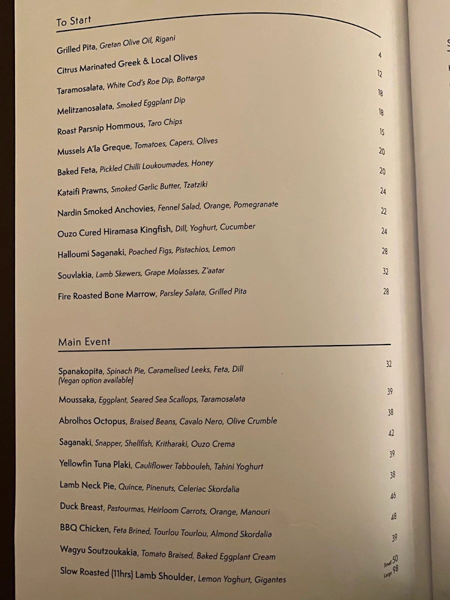 Menu, Alpha Dining
