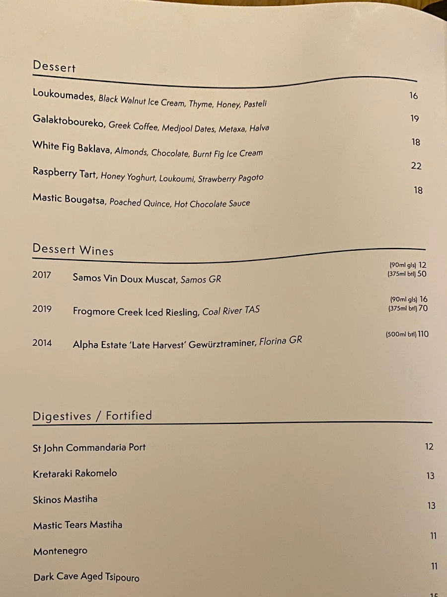 Menu, Alpha Dining