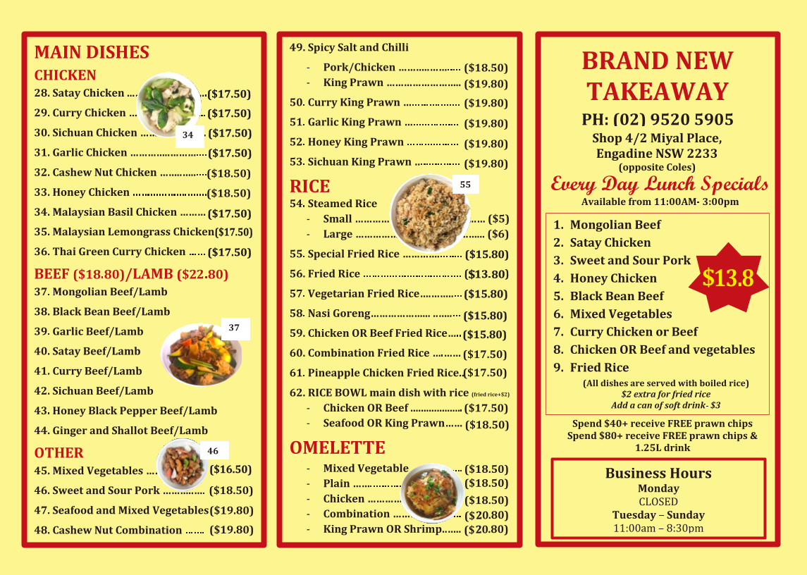 Menu, Brand-new Take away