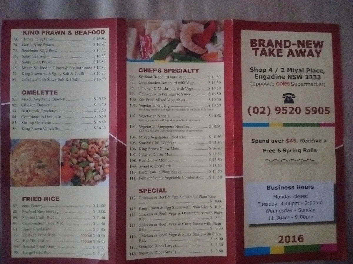Menu, Brand-new Take away
